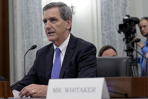 FILE - Michael Whitaker testifies during his nomination to be administrator of the Federal Aviation Administration, Department of Transportation, Oct. 4, 2023, on Capitol Hill in Washington. FAA Administrator Whitaker says the agency will use more people to monitor aircraft manufacturing and hold Boeing accountable for any violations of safety regulations. Whitaker is expected to face a barrage of questions Tuesday, Feb. 5, 2024, about FAA oversight of the company since a door panel blew off a Boeing 737 Max 9 jetliner over Oregon last month. (AP Photo/Mariam Zuhaib, File)