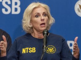 National Transportation Safety Board Chair Jennifer Homendy speaks during a news conference on Wednesday, March 27, 2024, in Linthicum Heights, Md. (AP Photo/Alex Brandon)