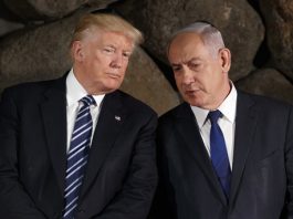 FILE - President Donald Trump, left, talks with Israeli Prime Minister Benjamin Netanyahu during a ceremony, May 23, 2017, in Jerusalem. Former President Donald Trump offered a tough message to Israel over its war against Hamas on Thursday, April 4, 2024, urging the country to "Get it over with." In an interview with conservative radio host Hugh Hewitt, Trump said that Israel is "absolutely losing the PR war," and called for a swift resolution to the bloodshed. (AP Photo/Evan Vucci, File)