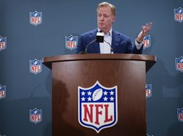 NFL Commissioner Roger Goodell responds to questions during a news conference after the football league's owners spring meetings Wednesday, May 22, 2024, in Nashville, Tenn. (AP Photo/George Walker IV)