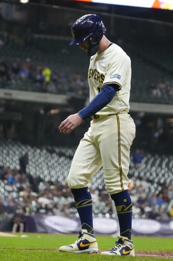 Brewers’ Rhys Hoskins leaves game with injury after hitting a second-inning single