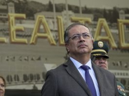 FILE - Colombia's President Gustavo Petro attends a swearing-in ceremony for the new army commander at the Jose Maria Cordoba military academy in Bogota, Colombia, May 31, 2024. Petro's government announced a plan on Thursday, June 13, 2024, for a Colombian military hospital to offer medical treatment to Palestinian children injured in the Israel-Hamas war. (AP Photo/Ivan Valencia, File)