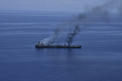 Greek-owned tanker on fire due to Houthi attacks, no oil leakage detected