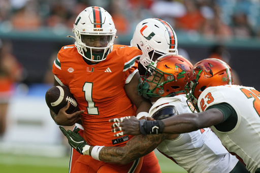 Cam Ward throws 3 touchdowns, scores one on the ground as No. 12 Miami defeats Florida A&M 56-9