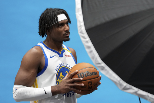 Golden State Warriors' Blake Hinson poses for a photograph during the NBA basketball team's media day Monday, Sept. 30, 2024, in San Francisco. (AP Photo/Godofredo A. Vásquez)