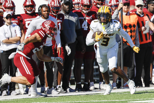 Luther Burden’s lengthy touchdown sprint propels No. 21 Missouri to a dominating 45-3 victory over the Minutemen.