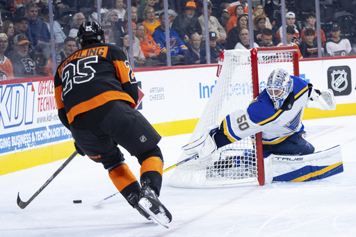 Bobby Brink scores late goal, Flyers defeat Blues 2-1 for consecutive win.