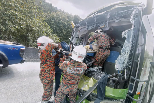 One fatality and 12 injuries reported after tourist bus collides with truck in Malaysia