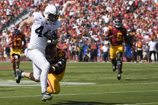 AP Player of the Week: Tyler Warren from Penn State establishes TE receiving milestone with 17 receptions against USC.