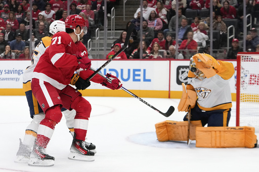 Cam Talbot records 41 saves in his 32nd career shutout as Red Wings defeat Predators 3-0.