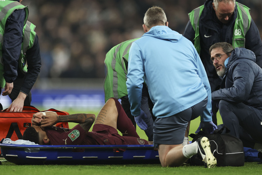 Savinho visibly upset following injury exit for Man City in League Cup, with Akanji also affected