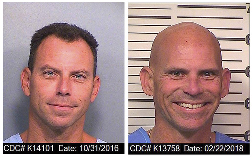 FILE - An Oct. 31, 2016, photo provided by the California Department of Corrections and Rehabilitation shows Erik Menendez, left, and a Feb. 22, 2018 photo provided by the California Department of Corrections and Rehabilitation shows Lyle Menendez. (California Department of Corrections and Rehabilitation via AP, File )