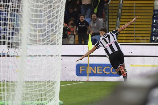 Udinese secures top four spot in Serie A following victory over Cagliari, who played with 10 men.