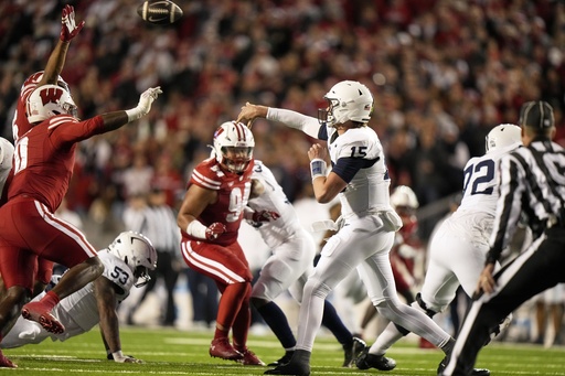 Penn State quarterback Drew Allar exits game due to injury sustained in final moments of the first half.