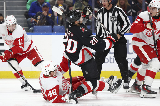 Tage Thompson nets a pair of goals as the Sabres defeat the Red Wings 5-3.