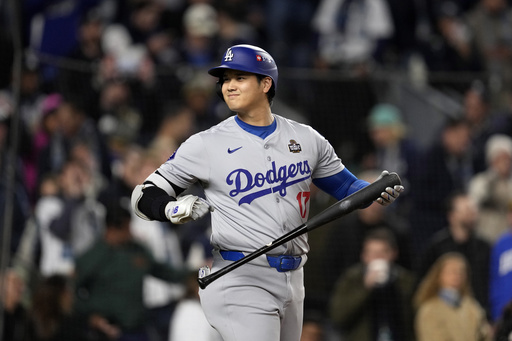 Supporters from Shohei Ohtani’s native town gather to view Game 3 of the World Series.