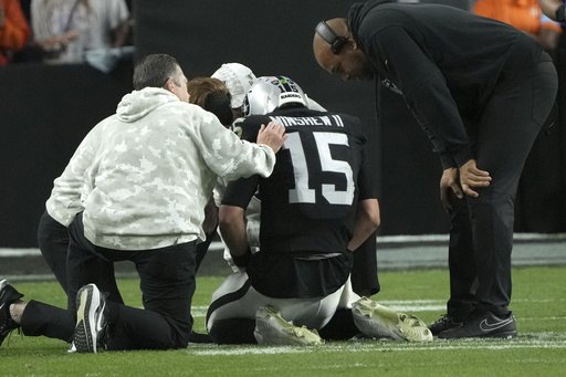 Raiders quarterback Gardner Minshew will miss the remainder of the season due to a fractured collarbone.