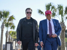 President-elect Donald Trump walks with Elon Musk before the launch of the sixth test flight of the SpaceX Starship rocket Tuesday, Nov. 19, 2024 in Boca Chica, Texas. (Brandon Bell/Pool via AP)