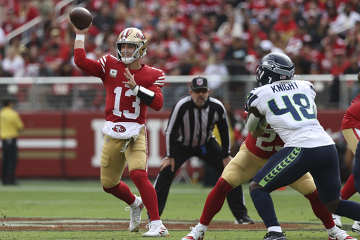 49ers quarterback Brock Purdy is significantly hindered by a shoulder injury affecting his throwing arm.