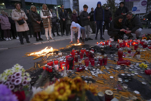 Serbian demonstrators stage silent protest seeking justice for victims of roof collapse that claimed 14 lives