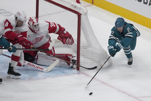 Celebrini nets inaugural OT goal as Sharks defeat Red Wings 5-4