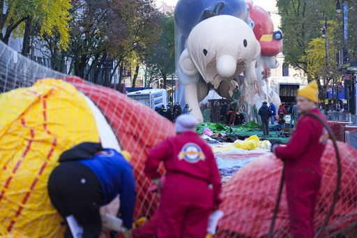 Large balloons are being prepared for the Macy’s Thanksgiving Day Parade.