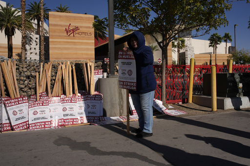 Workers at a Las Vegas Strip casino’s strike reaches its second day