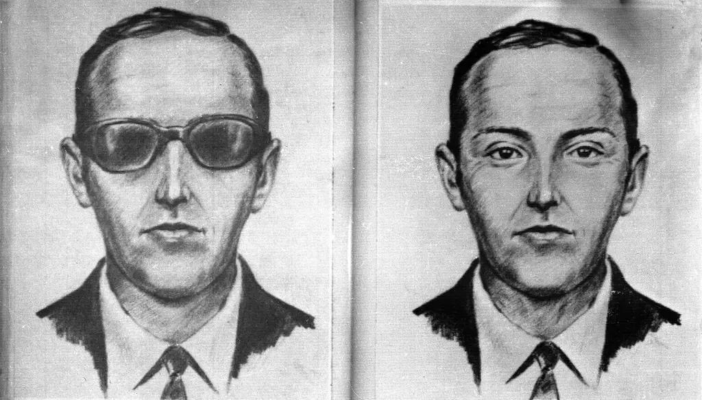 A sketch of DB Cooper, the man who hijacked a Boeing plane in 1971 and jumped off with a parachute and $200,000.