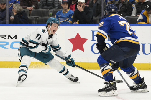 Jake Neighbours scores in shootout to secure 3-2 victory for Blues against Sharks