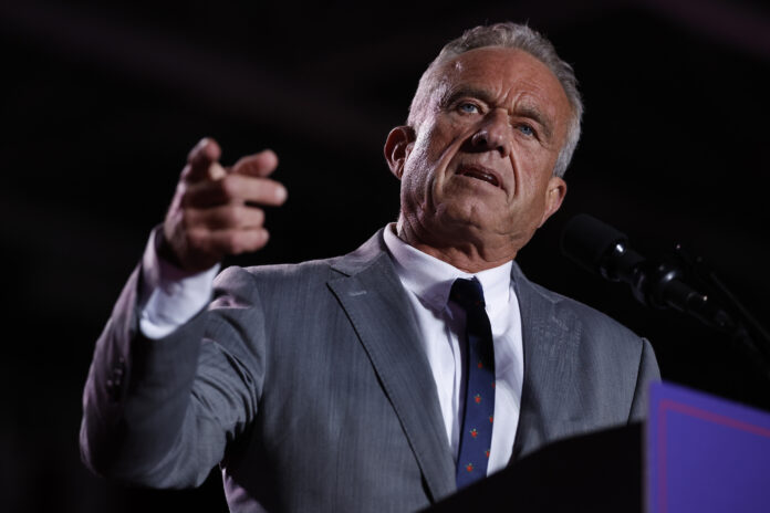 WARREN, MICHIGAN - NOVEMBER 01: Robert F. Kennedy Jr. speaks during a campaign rally for Republican presidential nominee, former President Donald Trump at Macomb Community College on November 01, 2024 in Warren, Michigan. With four days until the election, Trump is campaigning for re-election on Friday in the battleground states of Michigan and Wisconsin. (Photo by Chip Somodevilla/Getty Images)