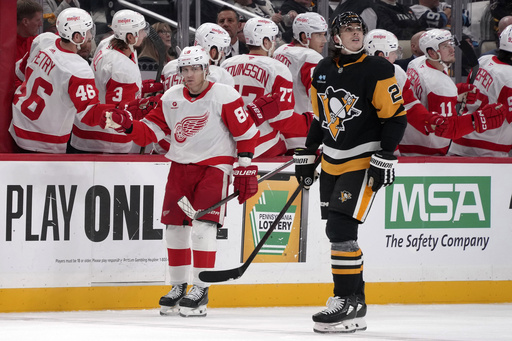 Edvinsson’s overtime goal lifts Red Wings over Penguins 3-2