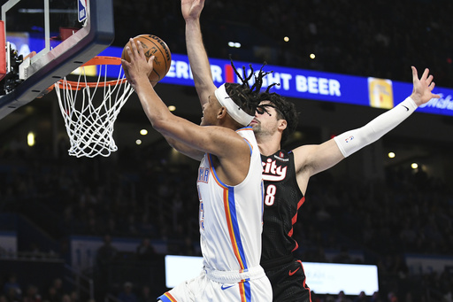 Williams nets 30 points, Hartenstein records double-double in season opener as Thunder triumph over Trail Blazers.