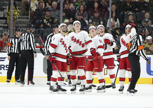 Martinook scores for the fourth straight game as Hurricanes hand Knights their first home loss in a 5-2 victory.