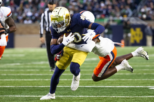 Leonard throws for 3 touchdowns as No. 8 Notre Dame capitalizes on 5 turnovers in a 35-14 triumph against Virginia