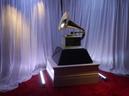 FILE - A view of a Grammy statue appears in the press room at the 65th annual Grammy Awards on Sunday, Feb. 5, 2023, in Los Angeles. (AP Photo/Jae C. Hong, File)