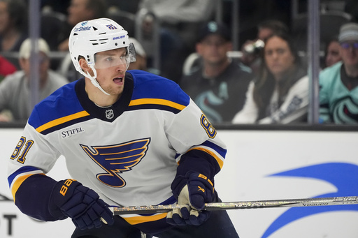 Blues’ Dylan Holloway avoids major injury after puck hits his neck