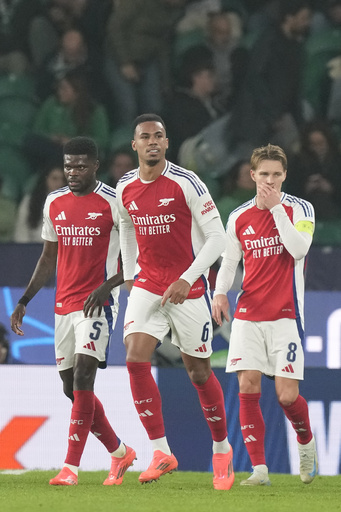 Gabriel imitates Gyokeres in playful goal celebration during Champions League match