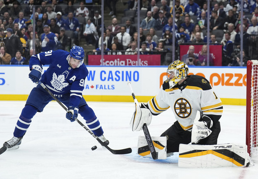 Stolarz and Maple Leafs shut out Bruins 4-0 in absence of captain Auston Matthews