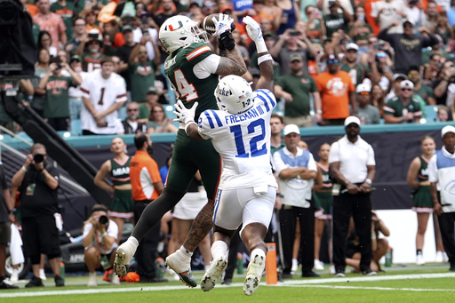 Ward and Restrepo set new records as No. 5 Miami comes back to defeat Duke 53-31