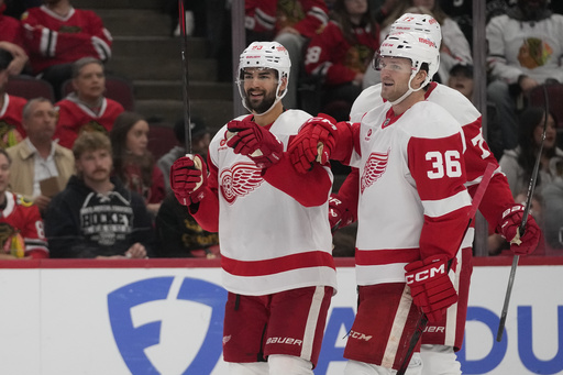 Larkin and DeBrincat propel Red Wings to a 4-1 victory against Blackhawks