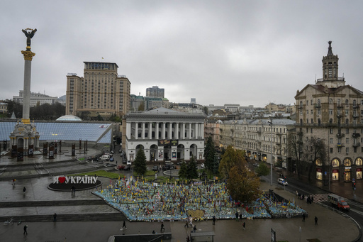 A temporary tribute expands in Ukraine’s capital as conflict reaches 1,000 days