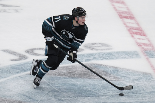 Macklin Celebrini, the NHL’s youngest athlete, nets a goal against veteran goalie Marc-Andre Fleury, the league’s oldest player.