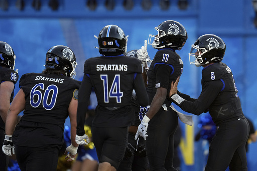 Ashton Jeanty rushes for 159 yards and scores 3 touchdowns in No. 13 Boise State’s 42-21 victory over San Jose State.