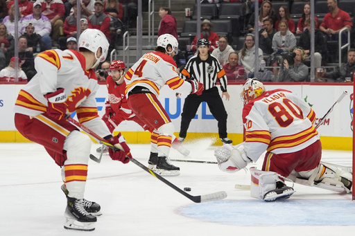 Lucas Raymond nets overtime winner to lead Red Wings past Flames 2-1