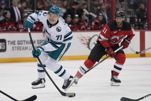 Sturm netted the sole goal as Blackwood saves 44, leading Devils to a 1-0 victory over Sharks.