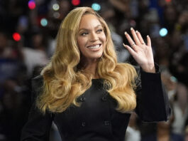 FILE - Beyonce appears at a campaign event for Democratic presidential nominee Vice President Kamala Harris in Houston, on Oct. 25, 2024. (AP Photo/Susan Walsh, File)