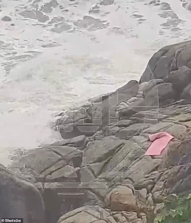 The pink yoga mat was later seen on the rocks after Kamila disappeared under the waves