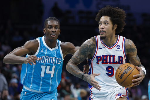 Maxey nets 40 points, George contributes 33 as 76ers defeat Hornets 121-108, hindering Ball’s comeback.