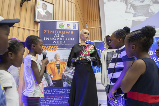 Sophia, the renowned AI robot, captivates audience at innovation fair in Zimbabwe