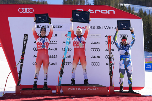 Murisier secures his first World Cup victory by defeating Swiss counterpart Odermatt in the men’s downhill event.